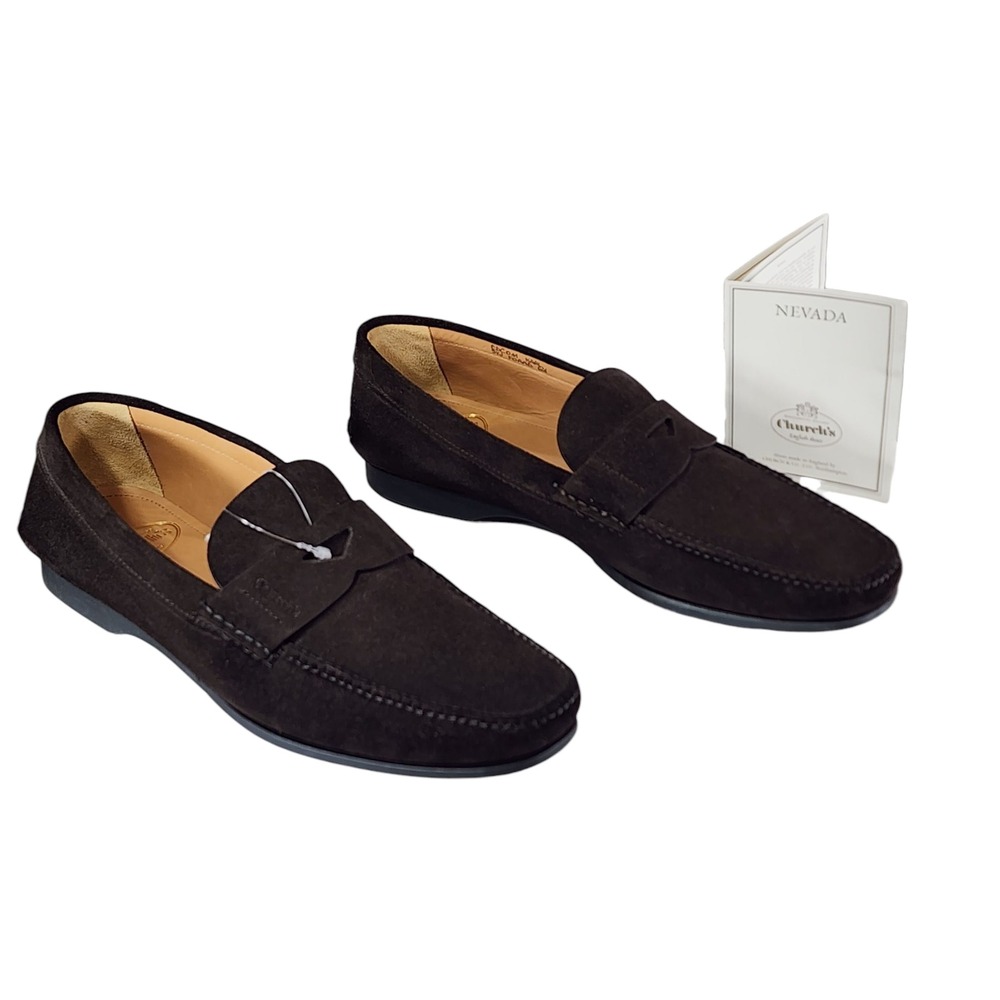 Churchs Penny Loafers sz 6.5 Mens‎ Edcom Karl Italian Suede Leather Brown NEW